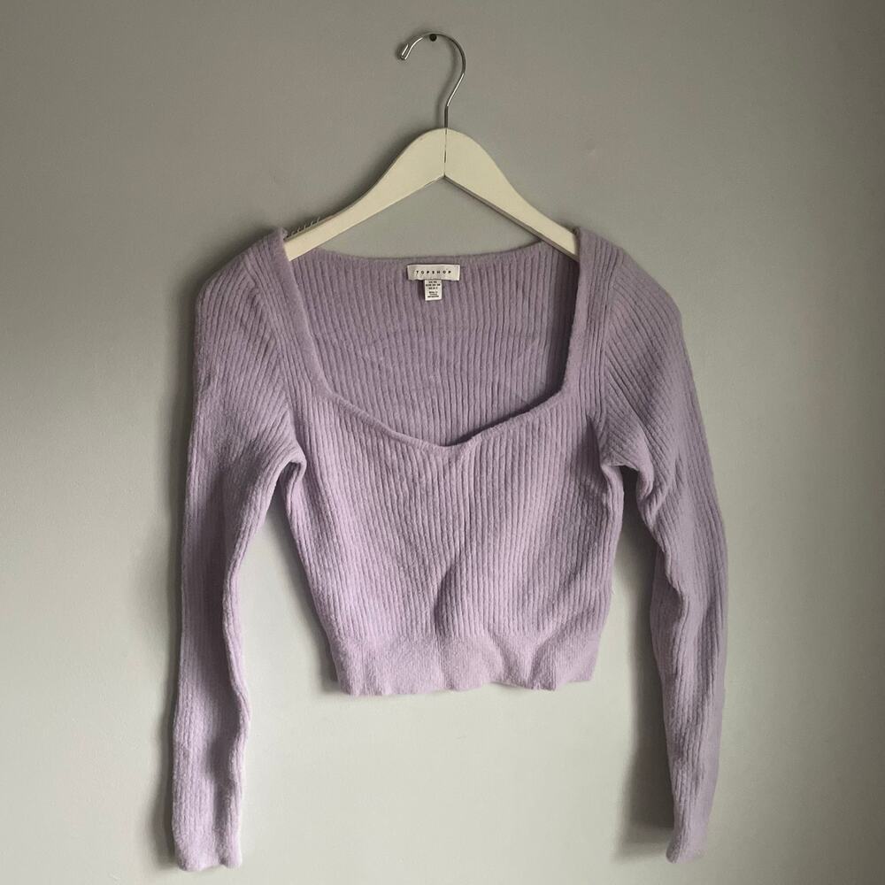 Topshop Squareneck Purple Sweater Ribbed XS Lilac Pastel Coquette Cropped Soft